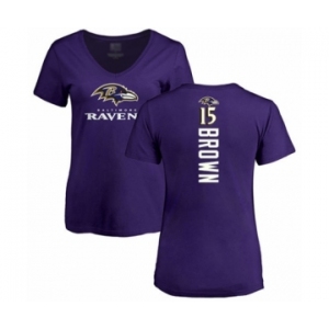 Football Women's Baltimore Ravens #15 Marquise Brown Purple Backer T-Shirt