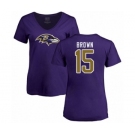 Football Women's Baltimore Ravens #15 Marquise Brown Purple Name & Number Logo T-Shirt