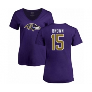 Football Women's Baltimore Ravens #15 Marquise Brown Purple Name & Number Logo T-Shirt