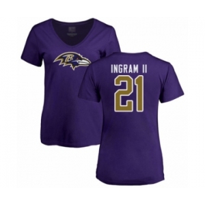 Football Women's Baltimore Ravens #21 Mark Ingram II Purple Name & Number Logo T-Shirt
