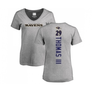 Football Women's Baltimore Ravens #29 Earl Thomas III Ash Backer V-Neck T-Shirt