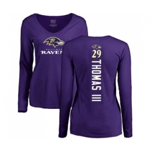 Football Women's Baltimore Ravens #29 Earl Thomas III Purple Backer Long Sleeve T-Shirt