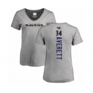 Football Women's Baltimore Ravens #34 Anthony Averett Ash Backer V-Neck T-Shirt