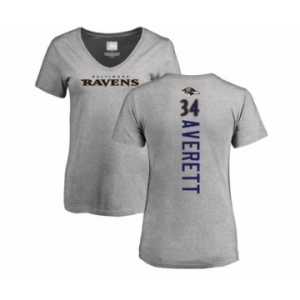 Football Women's Baltimore Ravens #34 Anthony Averett Ash Backer V-Neck T-Shirt