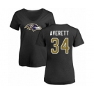 Football Women's Baltimore Ravens #34 Anthony Averett Black Name & Number Logo T-Shirt
