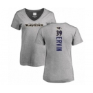 Football Women's Baltimore Ravens #39 Tyler Ervin Ash Backer V-Neck T-Shirt