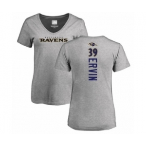 Football Women's Baltimore Ravens #39 Tyler Ervin Ash Backer V-Neck T-Shirt