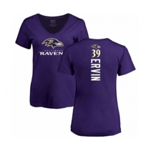 Football Women's Baltimore Ravens #39 Tyler Ervin Purple Backer T-Shirt