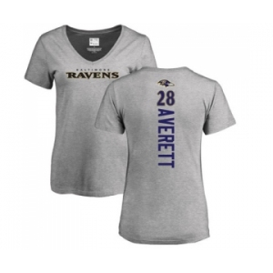 NFL Women's Nike Baltimore Ravens #28 Anthony Averett Ash Backer V-Neck T-Shirt