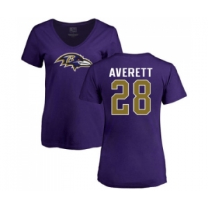 NFL Women's Nike Baltimore Ravens #28 Anthony Averett Purple Name & Number Logo T-Shirt