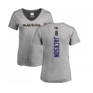 NFL Women's Nike Baltimore Ravens #8 Lamar Jackson Ash Backer V-Neck T-Shirt