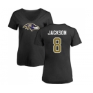 NFL Women's Nike Baltimore Ravens #8 Lamar Jackson Black Name & Number Logo T-Shirt