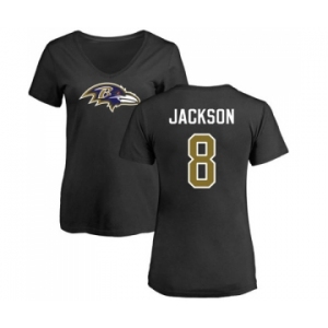 NFL Women's Nike Baltimore Ravens #8 Lamar Jackson Black Name & Number Logo T-Shirt
