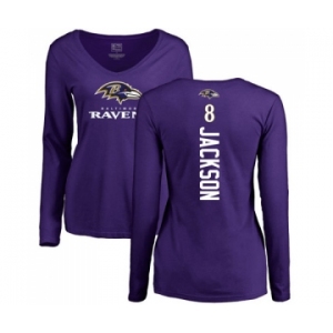 NFL Women's Nike Baltimore Ravens #8 Lamar Jackson Purple Backer Long Sleeve T-Shirt
