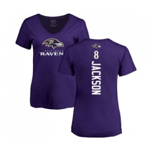 NFL Women's Nike Baltimore Ravens #8 Lamar Jackson Purple Backer T-Shirt