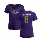 NFL Women's Nike Baltimore Ravens #8 Lamar Jackson Purple Name & Number Logo T-Shirt