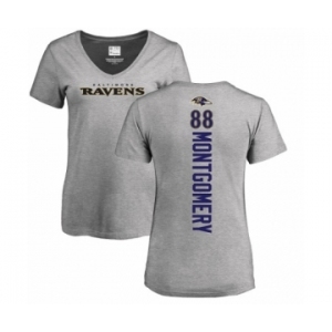 NFL Women's Nike Baltimore Ravens #88 Ty Montgomery Ash Backer V-Neck T-Shirt