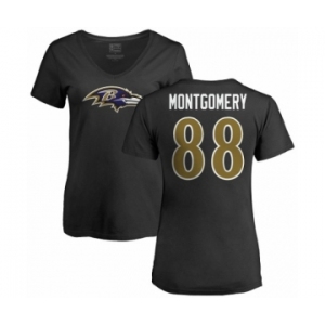 NFL Women's Nike Baltimore Ravens #88 Ty Montgomery Black Name & Number Logo T-Shirt