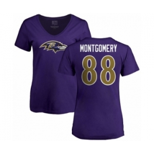 NFL Women's Nike Baltimore Ravens #88 Ty Montgomery Purple Name & Number Logo T-Shirt