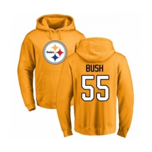 Pittsburgh Steelers #55 Devin Bush Gold Name & Number Logo Pullover Hoodie