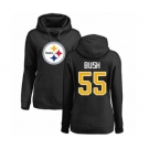 Women's Pittsburgh Steelers #55 Devin Bush Black Name & Number Logo Pullover Hoodie