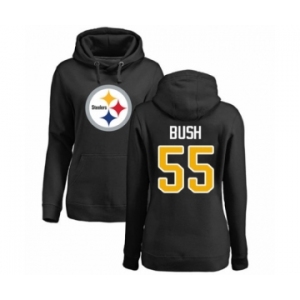 Women's Pittsburgh Steelers #55 Devin Bush Black Name & Number Logo Pullover Hoodie