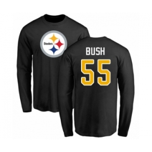 Pittsburgh Steelers #55 Devin Bush Black Name & Number Logo Long Sleeve T-Shirt