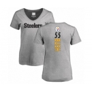 Women's Pittsburgh Steelers #55 Devin Bush Ash Backer V-Neck T-Shirt