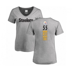 Women's Pittsburgh Steelers #55 Devin Bush Ash Backer V-Neck T-Shirt