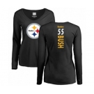 Women's Pittsburgh Steelers #55 Devin Bush Black Backer Slim Fit Long Sleeve T-Shirt