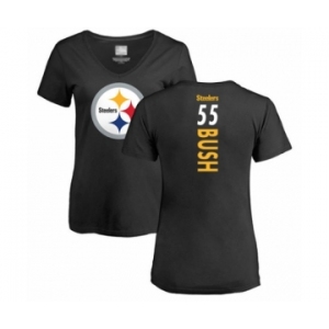 Women's Pittsburgh Steelers #55 Devin Bush Black Backer Slim Fit T-Shirt