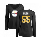 Women's Pittsburgh Steelers #55 Devin Bush Black Name & Number Logo Slim Fit Long Sleeve T-Shirt