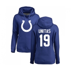 Football Women's Indianapolis Colts #19 Johnny Unitas Royal Blue Name & Number Logo Pullover Hoodie