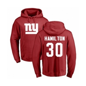 Football New York Giants #30 Antonio Hamilton Red Name & Number Logo Pullover Hoodie