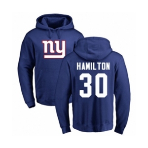 Football New York Giants #30 Antonio Hamilton Royal Blue Name & Number Logo Pullover Hoodie