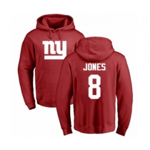 Football New York Giants #8 Daniel Jones Red Name & Number Logo Pullover Hoodie