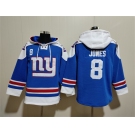 Men's New York Giants #8 Daniel Jones Blue Ageless Must-Have Lace-Up Pullover Hoodie