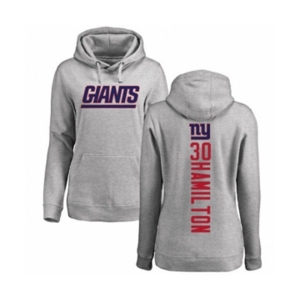 Football Women's New York Giants #30 Antonio Hamilton Ash Backer Pullover Hoodie
