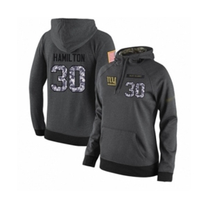 Football Women's New York Giants #30 Antonio Hamilton Stitched Black Anthracite Salute to Service Player Performance Hoodie