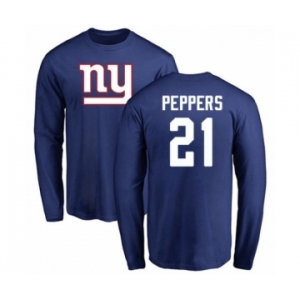 Football New York Giants #21 Jabrill Peppers Royal Blue Name & Number Logo Long Sleeve T-Shirt