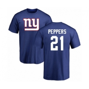 Football New York Giants #21 Jabrill Peppers Royal Blue Name & Number Logo T-Shirt