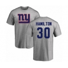 Football New York Giants #30 Antonio Hamilton Ash Name & Number Logo T-Shirt