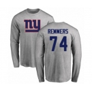 Football New York Giants #74 Mike Remmers Ash Name & Number Logo Long Sleeve T-Shirt