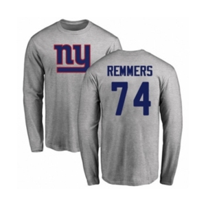 Football New York Giants #74 Mike Remmers Ash Name & Number Logo Long Sleeve T-Shirt