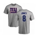 Football New York Giants #8 Daniel Jones Ash Name & Number Logo T-Shirt