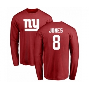 Football New York Giants #8 Daniel Jones Red Name & Number Logo Long Sleeve T-Shirt