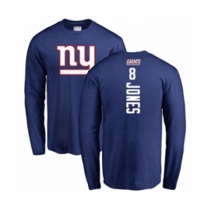 Football New York Giants #8 Daniel Jones Royal Blue Backer Long Sleeve T-Shirt