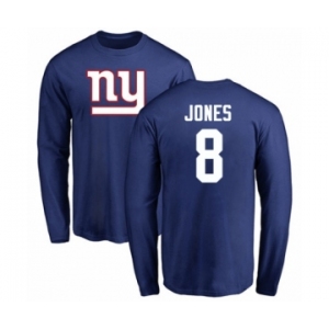 Football New York Giants #8 Daniel Jones Royal Blue Name & Number Logo Long Sleeve T-Shirt