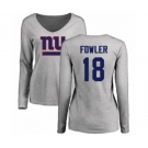 Football Women's New York Giants #18 Bennie Fowler Ash Name & Number Logo Long Sleeve T-Shirt