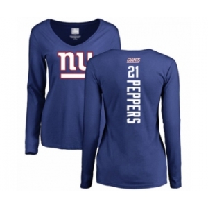 Football Women's New York Giants #21 Jabrill Peppers Royal Blue Backer Long Sleeve T-Shirt